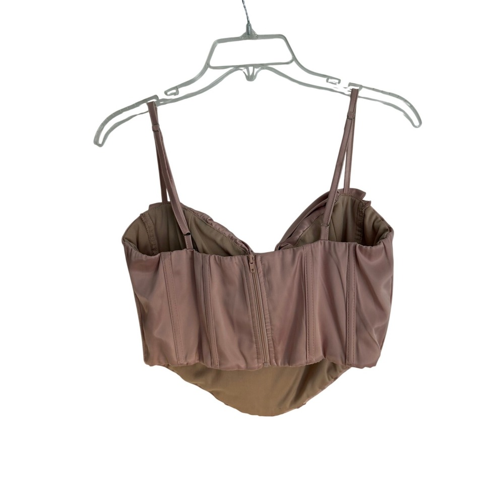 Satin Corset Top Champagne M Cowl Neck Draped Boned Bustier Adjustable Straps - Picture 3 of 12